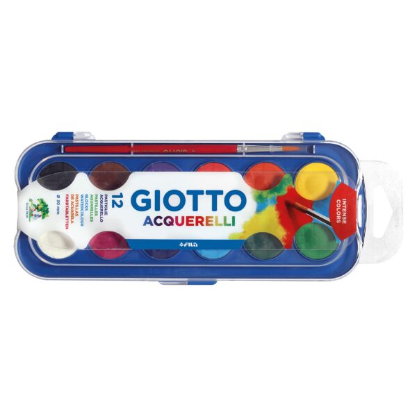 Giotto Acquerelli a Pastiglie 12 Colori 30 mm Set Pittura con Pennello per Scuola Bambini Arte